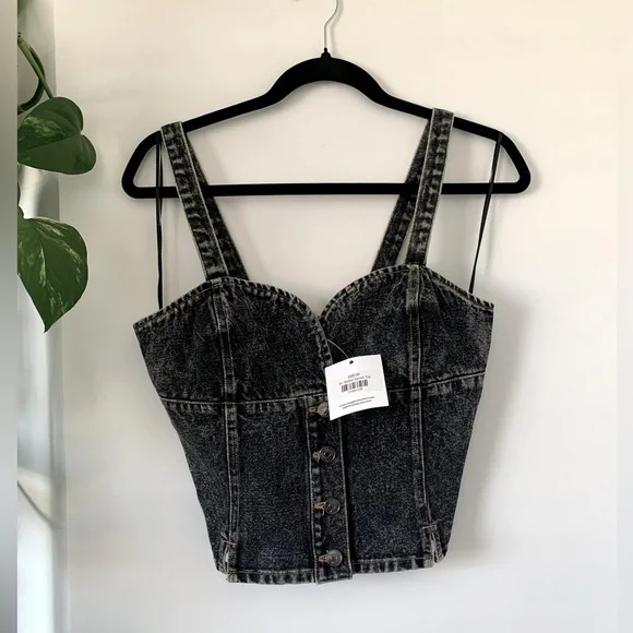 Bluivy NWT’S Black washed Denim Tank Top SZ: US M - Picture 1 of 7